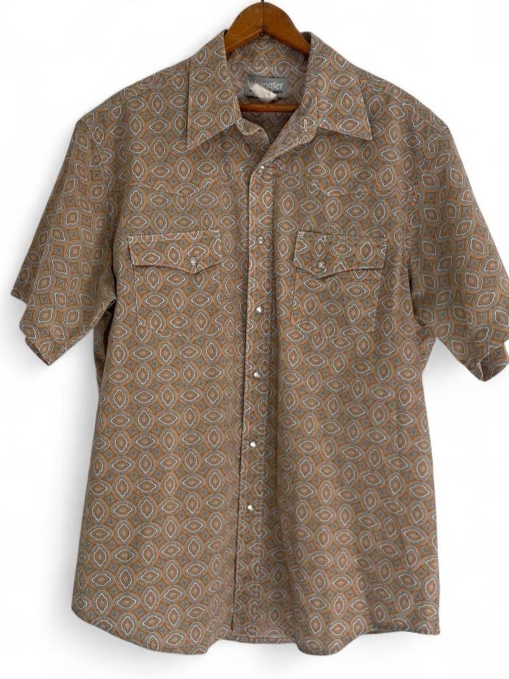 Wrangler Wrancher Men's L Vintage Pearl Snap Western Cowboy Geometric Shirt